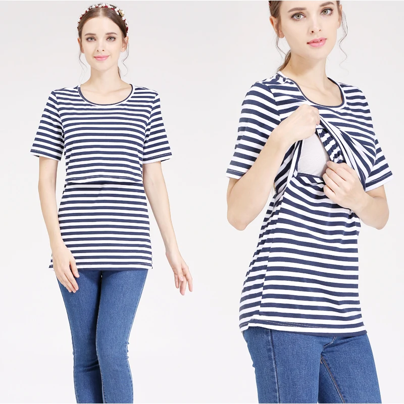 Nueva camiseta de maternidad para mujer, Tops de algodón elásticos de manga corta, ropa holgada para amamantar, ropa para embarazadas de talla grande - imagen 2
