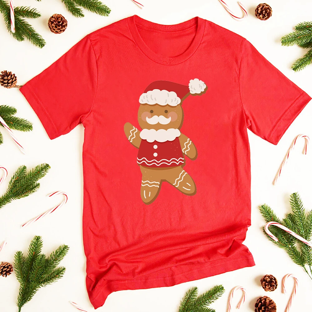 Conjuntos a juego con estampado de galletas de Navidad, camiseta roja de manga corta para mamá, papá, hija, hijo y niños, ropa de fiesta de Navidad - imagen 4