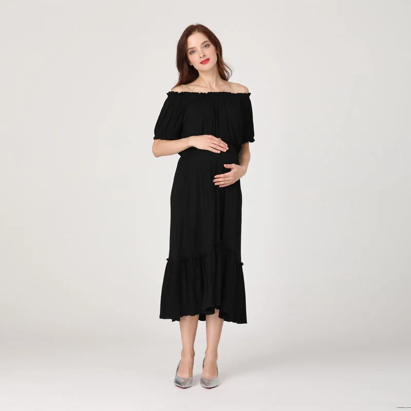 Ropa de maternidad de verano, vestido para mujeres embarazadas, vestido de embarazo de manga corta con hombros descubiertos, vestido largo, vestidos para fotos - imagen 3