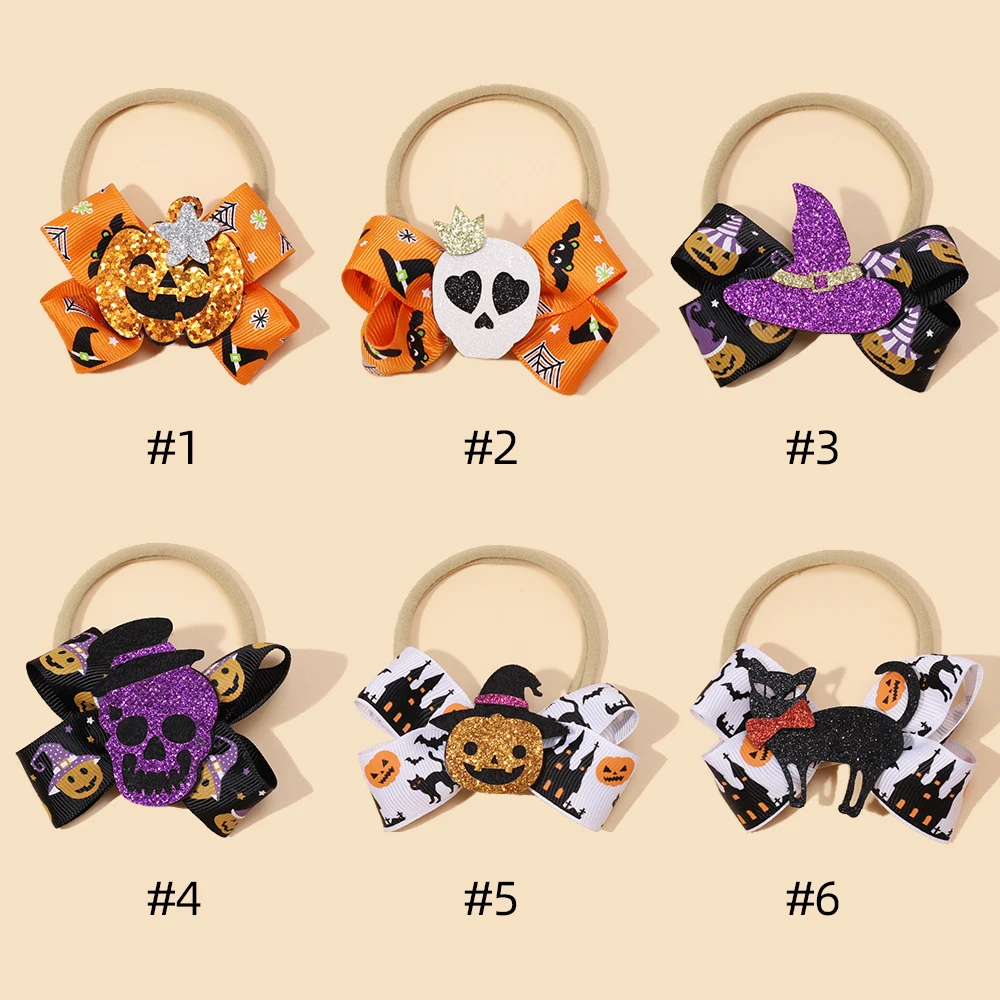 Diadema elástica de nailon para bebé, banda para el pelo de Halloween para niña recién nacida, Calavera, calabaza, accesorios para el cabello para niños, accesorios para fotos de vacaciones, nuevo - imagen 4