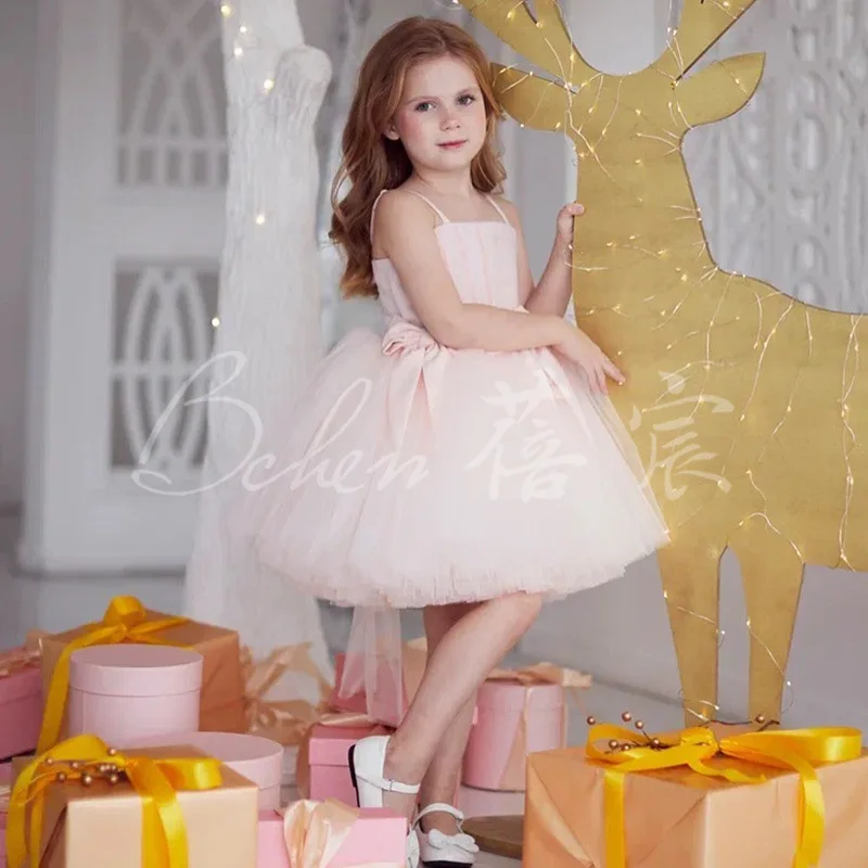 Vestido de princesa de estilo occidental para niña pequeña, vestido de fiesta de 1er cumpleaños de tul hinchado con lazo rosa, vestidos infantiles para niña, vestido de lentejuelas - imagen 3