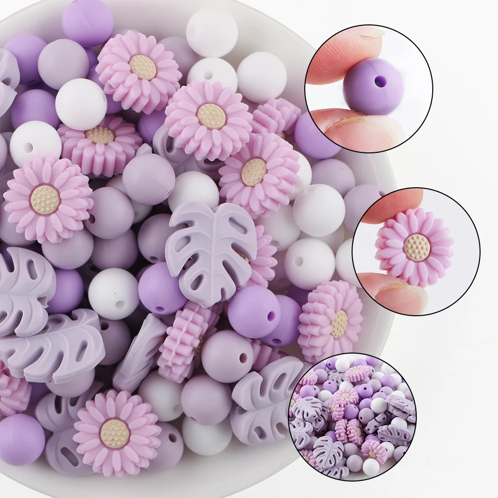 40 unids/lote nueva Margarita/hoja/15mm juego de cuentas de silicona para fabricación de joyería DIY pulseras collares pendientes pluma Etc accesorios hechos a mano - imagen 2