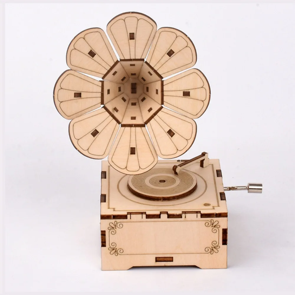 Rompecabezas 3D madera estilo gramófono – Caja de música relajante - imagen 3