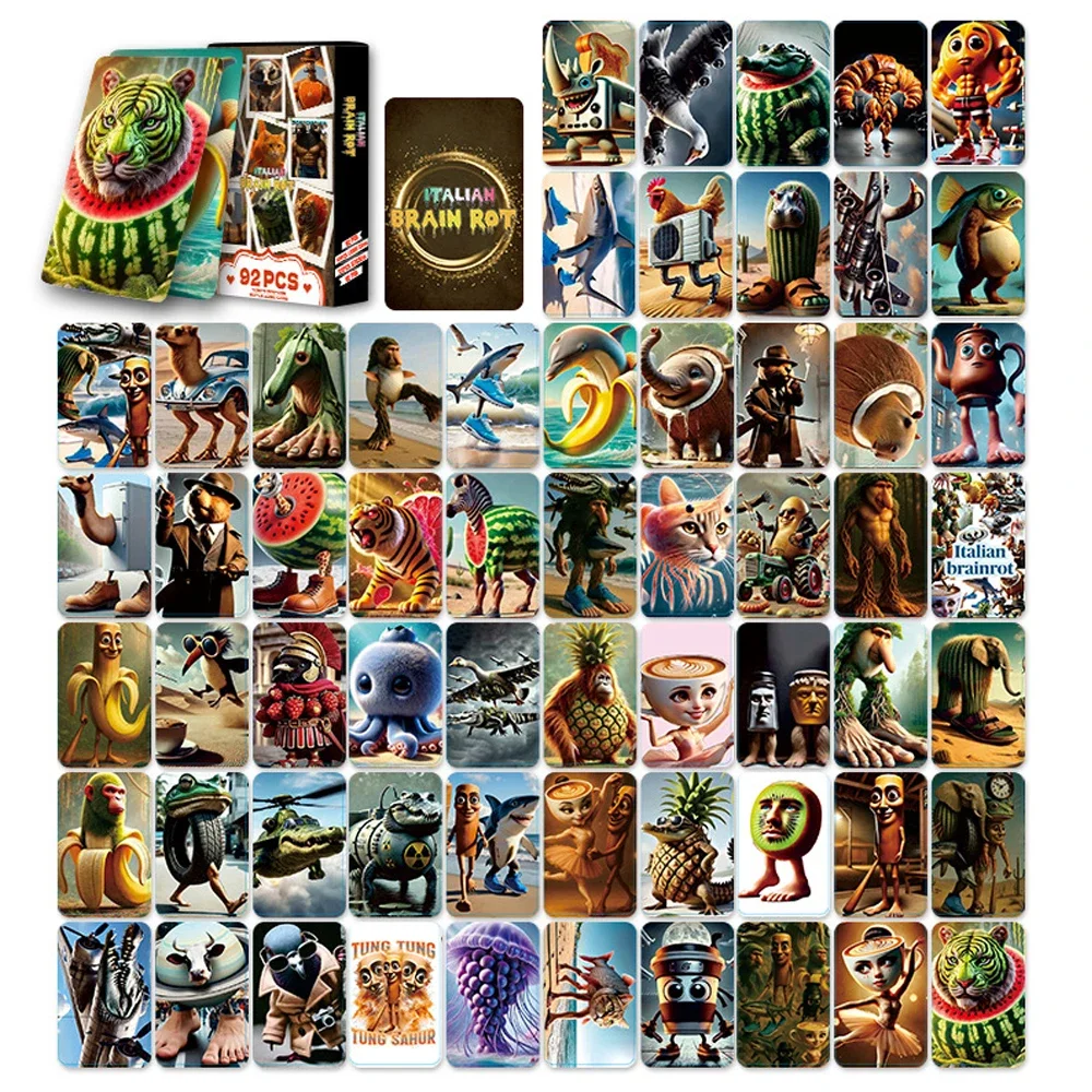 92 Uds. Tarjetas Tralala Tung Tung Sahur tarjetas italianas Brainrot tarjetas coleccionables juguetes clásicos para niños regalos de cumpleaños
