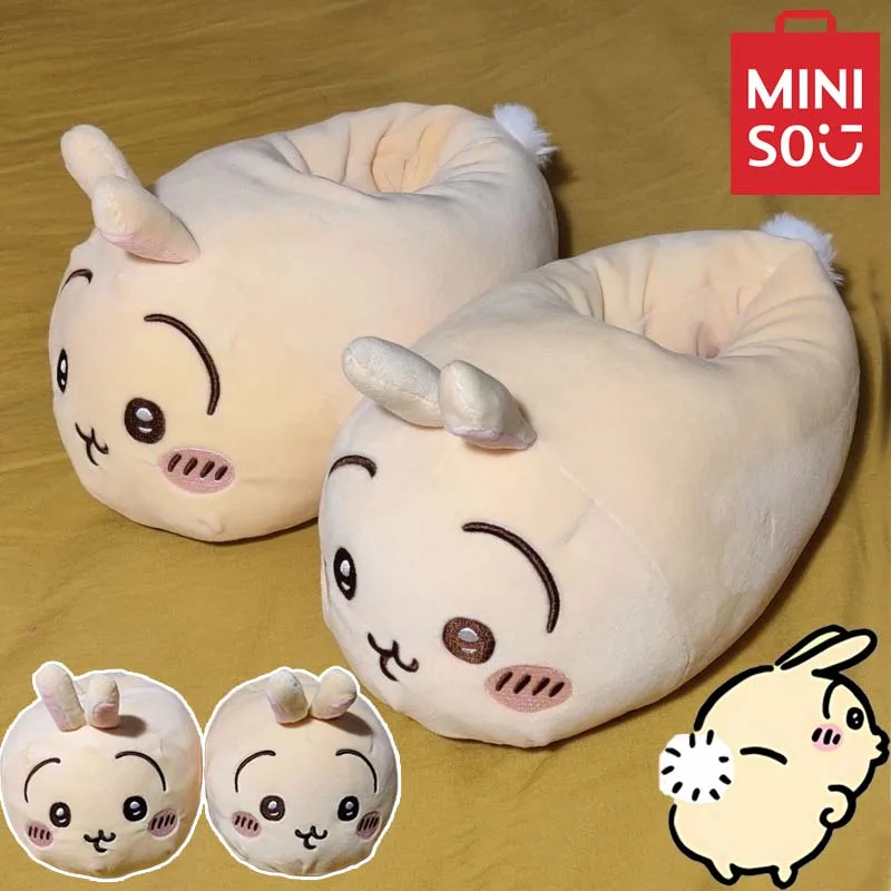 Sanrio Chiikawa zapatillas moda pareja Otoño e Invierno hogar interior antideslizante zapatos de suela gruesa engrosamiento zapatillas de felpa cálidas