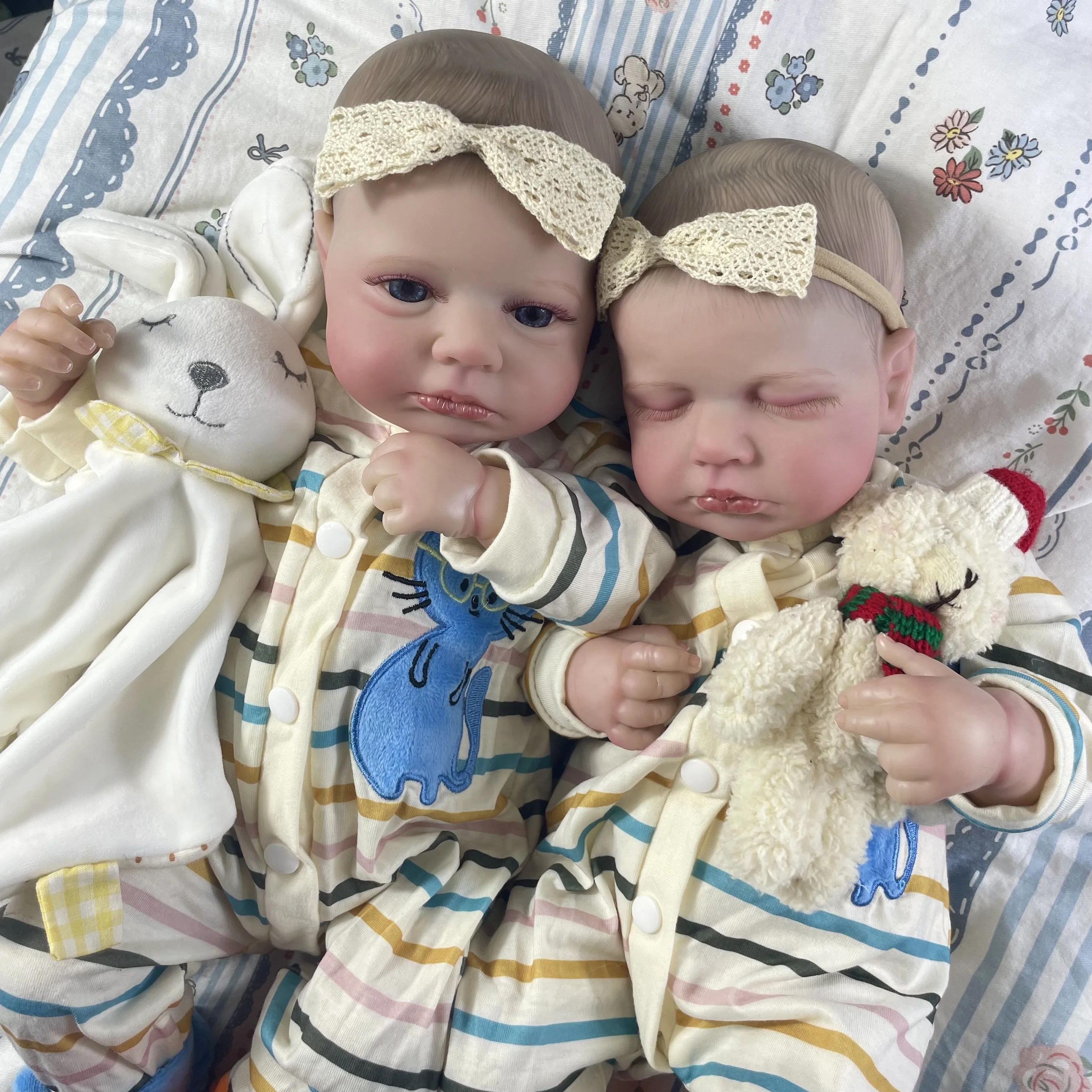 LouLou-Muñeca de bebé recién nacido de silicona, muñeca de vinilo realista, piel 3D, venas visibles, bebé recién nacido, niña gemelos, terminado, regalo de Navidad, 50CM - imagen 2