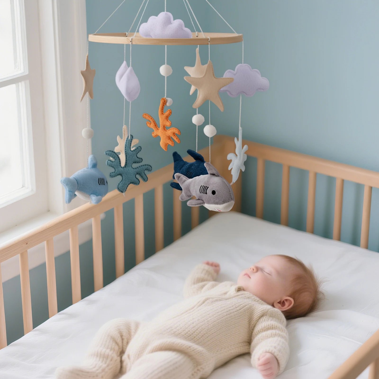 Campana de madera móvil para cuna de bebé, móvil para cuna de animales con música para niñas y niños, móvil para decoración de habitación de Moisés