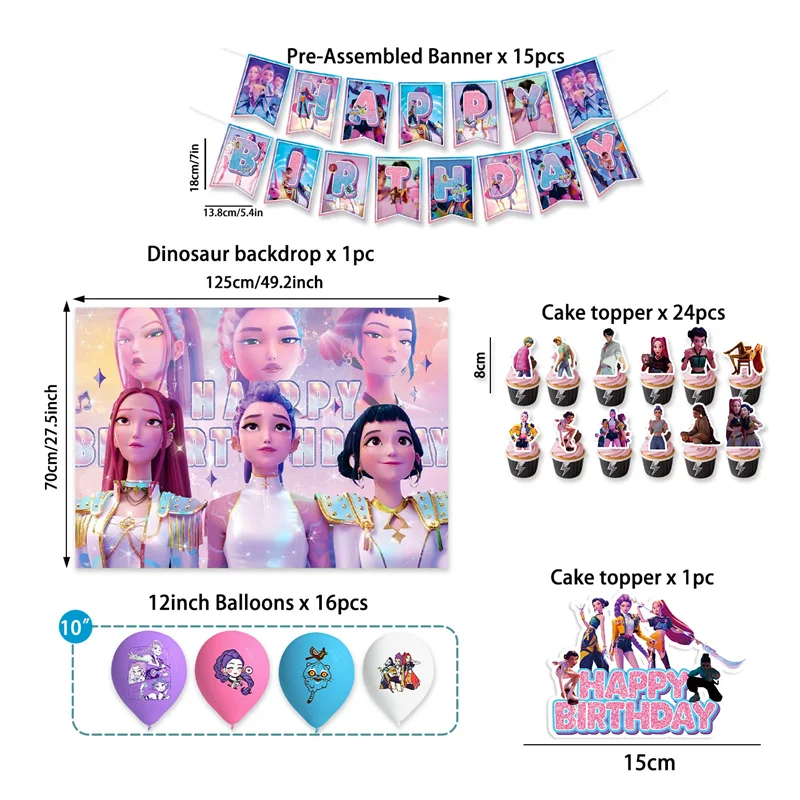 Kpop Demon Hunters decoraciones de cumpleaños Anime Kpop Demon Hunters tema globo conjunto telón de fondo bolsa platos taza suministros de recuerdo de fiesta - imagen 4