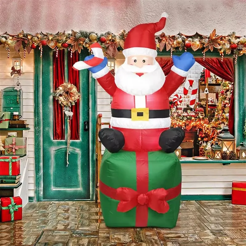 Luces LED gigantes para decoración navideña, caja de regalo inflable de Papá Noel, juguetes para el hogar al aire libre, regalo de Navidad para niños, 1,8 M