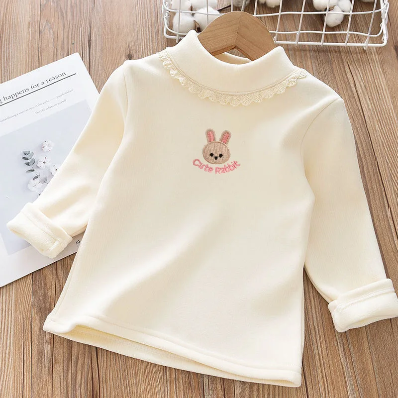 MILANCEL, nuevas camisas acolchadas de lana para niños de otoño, 1-9T, bonito bordado de conejo, blusa gruesa para niñas, Tops de encaje cálidos y versátiles para niños - imagen 4