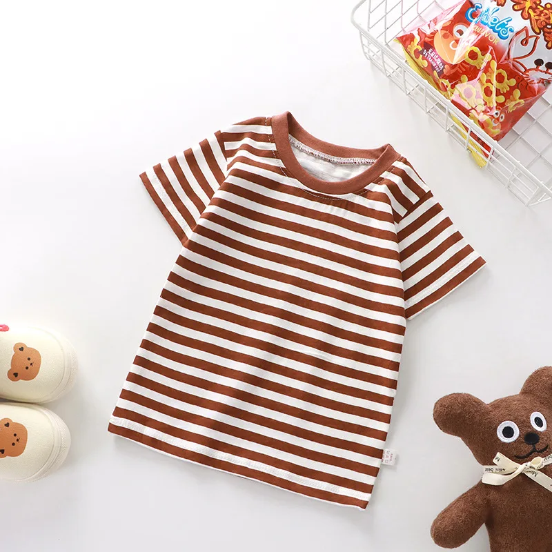 Camiseta infantil de algodón a rayas ligera y fresca para verano - imagen 4