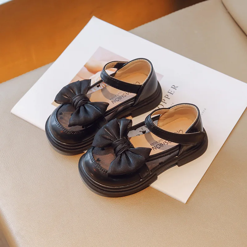 Zapatos de cuero para niñas, calzado de princesa transpirable, malla con lazo, fondo suave, verano y otoño - imagen 2