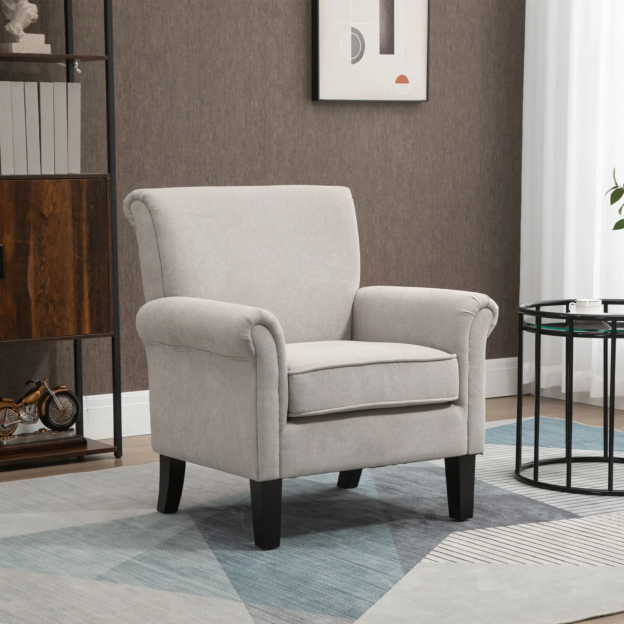 HOMCOM Butaca de Salón Tapizada en Tela Sillón Relax con Reposabrazos Asiento Extraíble y Lavable Patas de Madera para Dormitorio Estilo Moderno Carga 150 kg 79x78x87 cm Gris - imagen 2