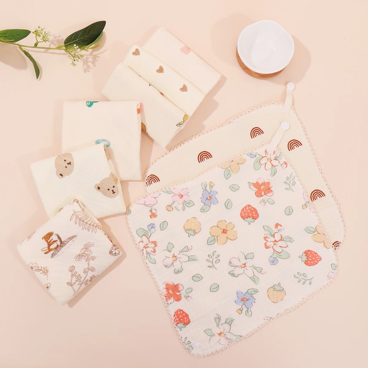 Set toalla babero pañuelo algodón bebé recién nacido - imagen 4