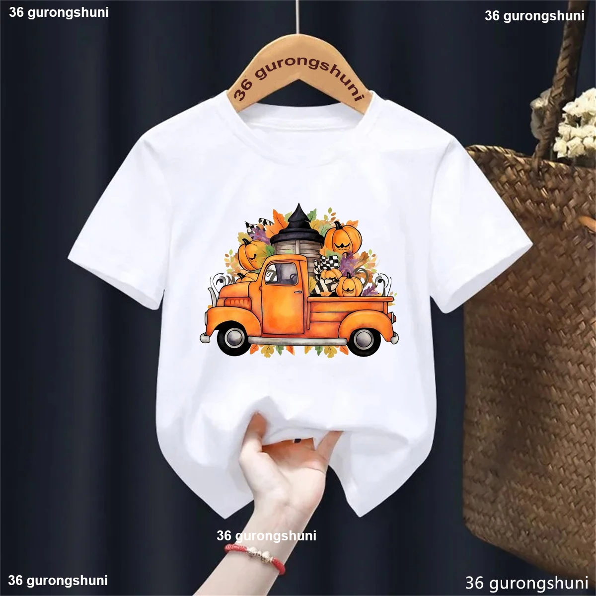 Camiseta con estampado de Tractor de calabaza para niños y niñas, regalo de Acción de Gracias, ropa de manga corta, camiseta lisa Harajuku, nueva llegada - imagen 2