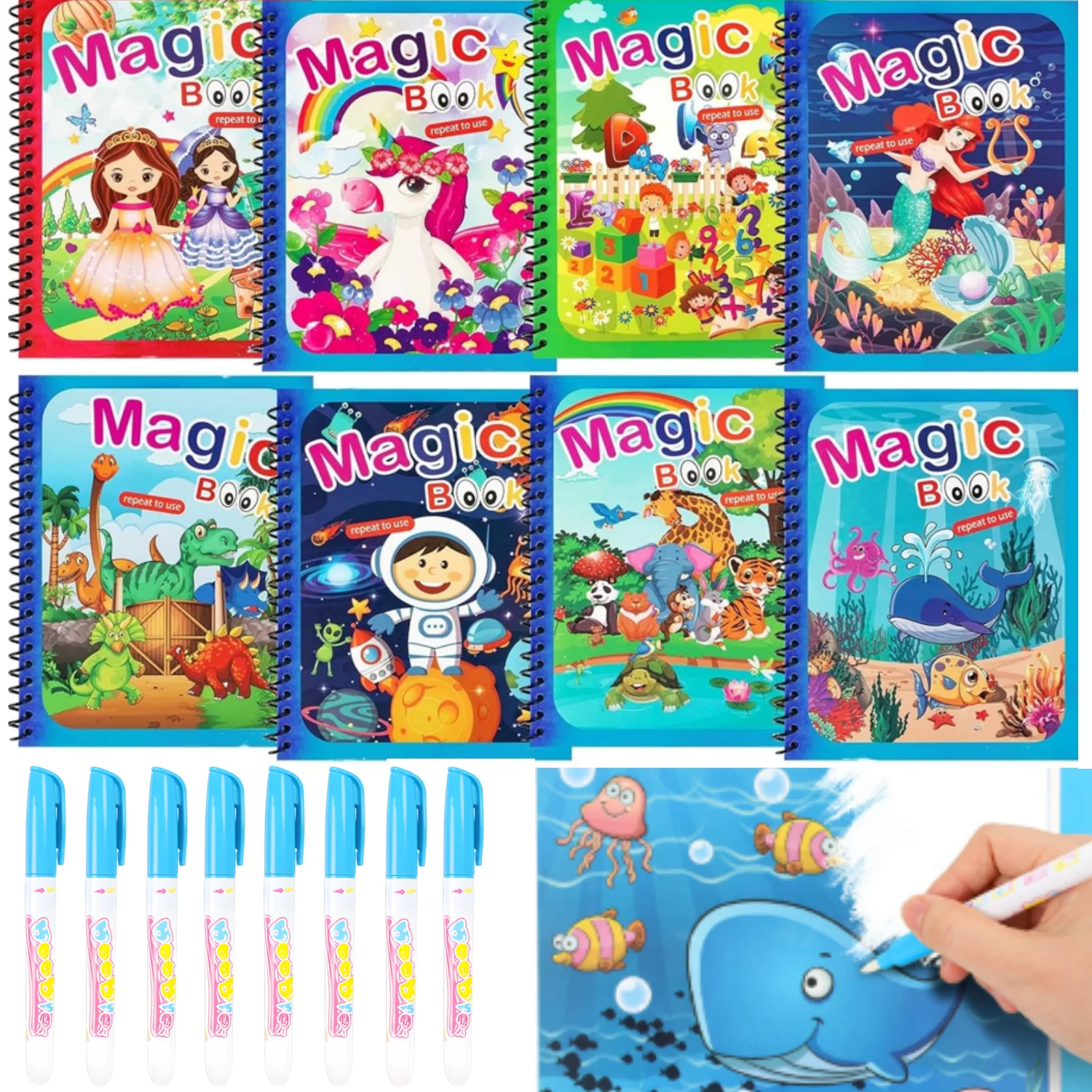 Libros para colorear al agua, paquete de 9/18, libros de pintura con agua, garabatos de aprendizaje educativo, libro de arte reutilizable sin mensaje, regalo de vacaciones de viaje