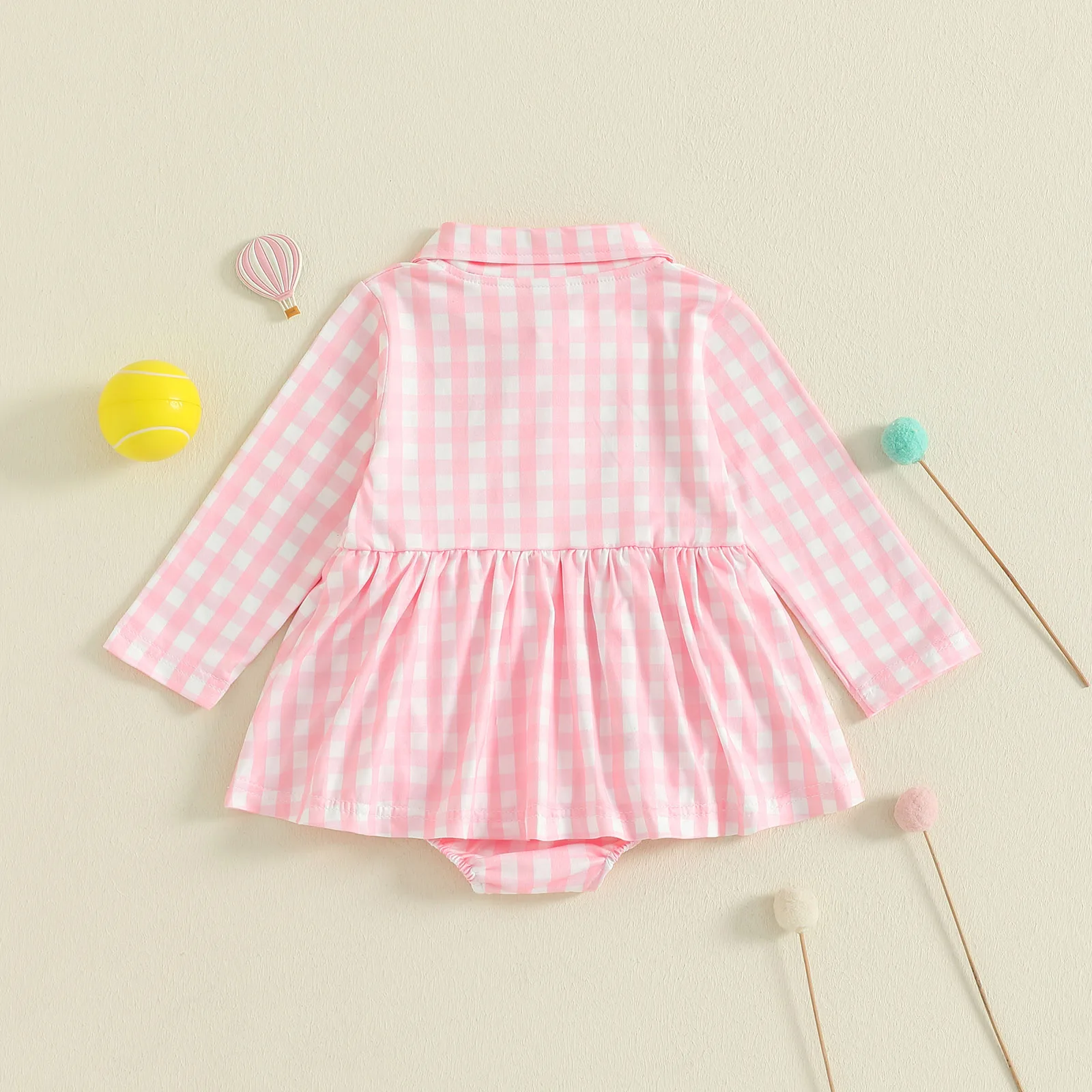 Pelele para niña recién nacida de 0 a 18 meses, vestido a cuadros de manga larga con bordado de tenis, vestidos de línea A, mono - imagen 3