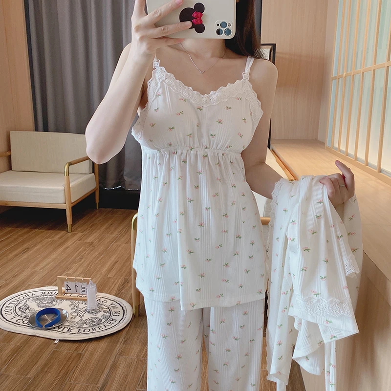 Camisón de lactancia algodón – Pijama premamá cómodo para embarazadas - imagen 4