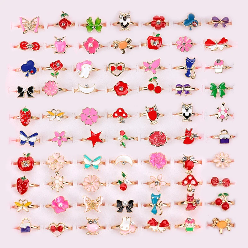 6/12 Uds. Anillos bonitos de dibujos animados para niños, anillos Kawaii de aleación de flores para niñas, joyería para niños, anillos ajustables para regalo de cumpleaños - imagen 2