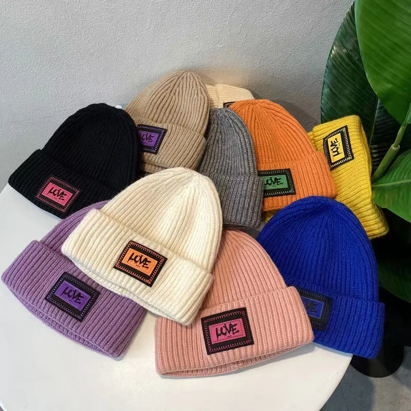 Gorro de invierno para bebé, gorro tejido con letras de amor a la moda, gorros para niños y niñas, accesorios más cálidos para exteriores, estilo coreano de 2 a 6 años