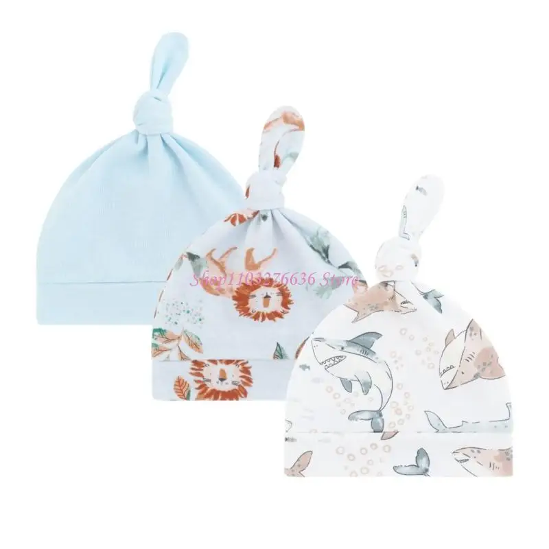 Gorro algodón R6FD, protección para los oídos para recién nacidos, gorros fetales, gorro anudado transpirable para bebé - imagen 4