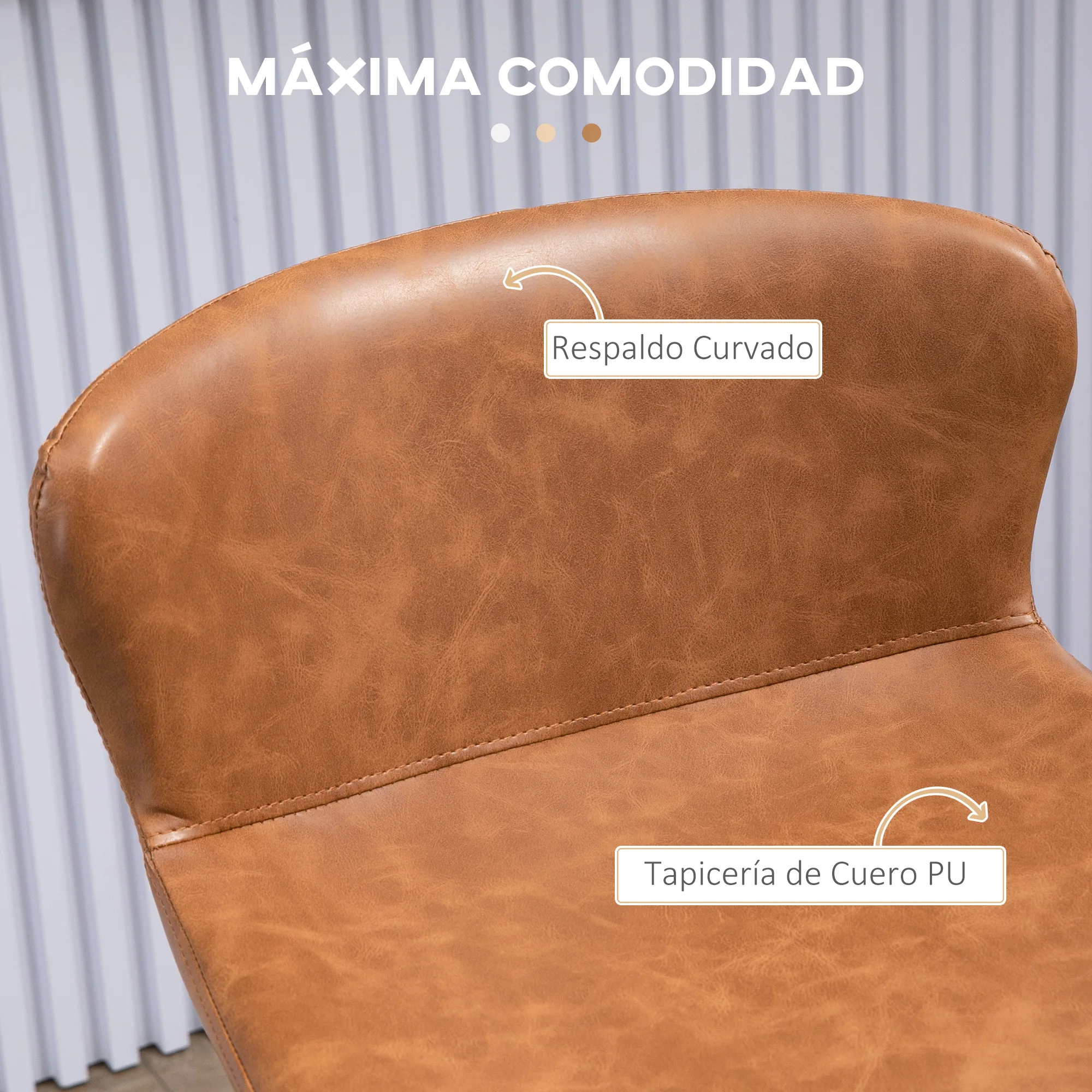 HOMCOM Conjunto de 2 Taburetes Altos de Cocina Sillas Altas de Cocina con Respaldo Tapizado en PU Carga 120 kg para Bar Salón Comedor Marrón - imagen 4