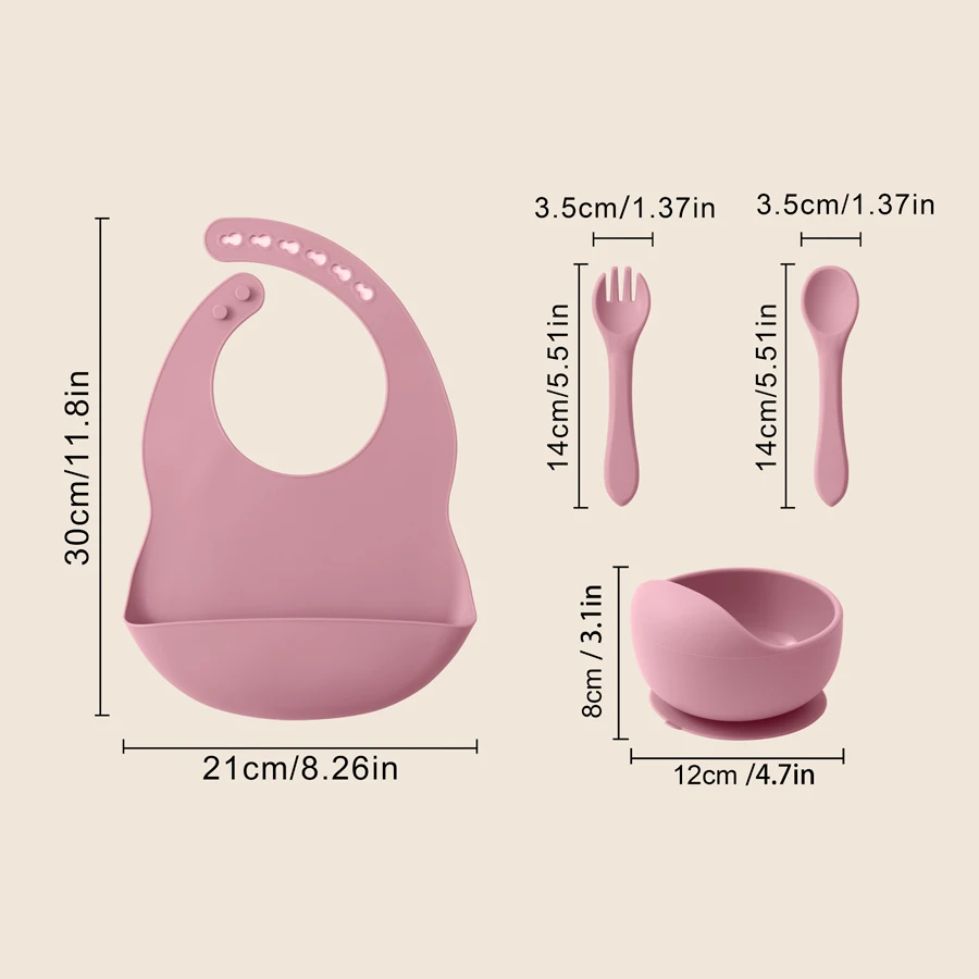 Juego de alimentación de bebé de silicona para niños, 4 Uds., con cuchara, babero, tazón de succión, sin BPA, cuchara de entrenamiento para niños pequeños, tenedor, vajilla, cosas para bebés - imagen 3