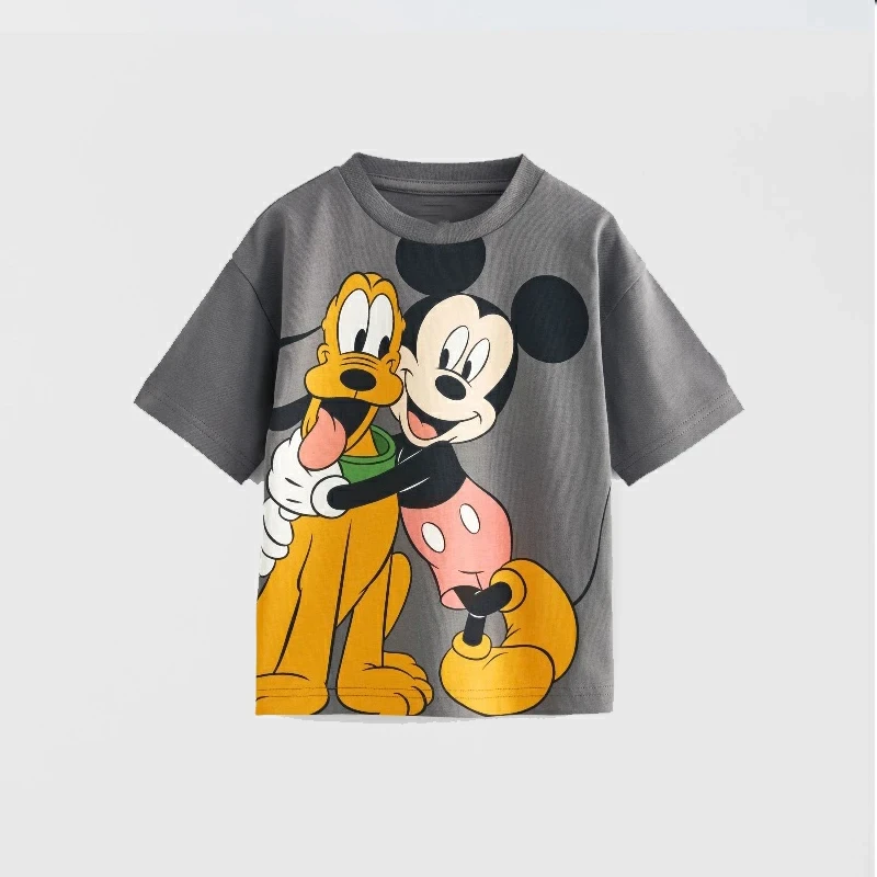 Camisetas de Mickey Mouse, ropa infantil de Disney, ropa de algodón puro, encantadoras camisetas con cuello redondo, moda infantil, manga corta sencilla y versátil - imagen 3