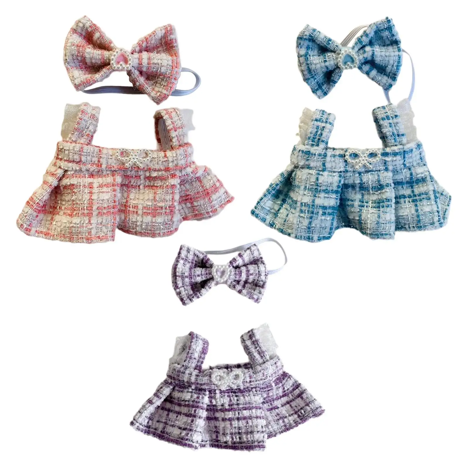Plush Doll Suspender Skirt DIY Clothing Pretend Play Fashion Educational Photo Props with Hair Accessory Dress up for 15cm 17cm