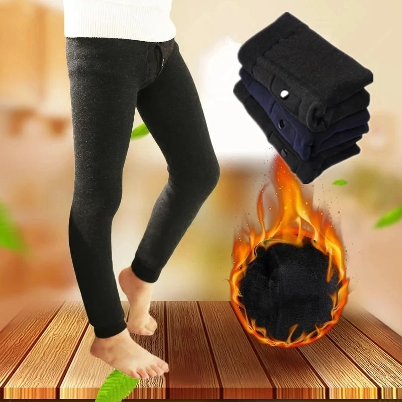 Pantalones térmicos todo en uno sin costuras para niños, mallas de terciopelo grueso de invierno para niños, pantalones de algodón simples de Color sólido para bebés - imagen 3