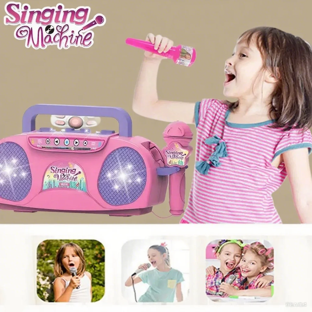 Máquina de Karaoke para niños, micrófono con luces, juguete portátil para cantar, regalo Musical educativo para niñas y niños, Navidad - imagen 2