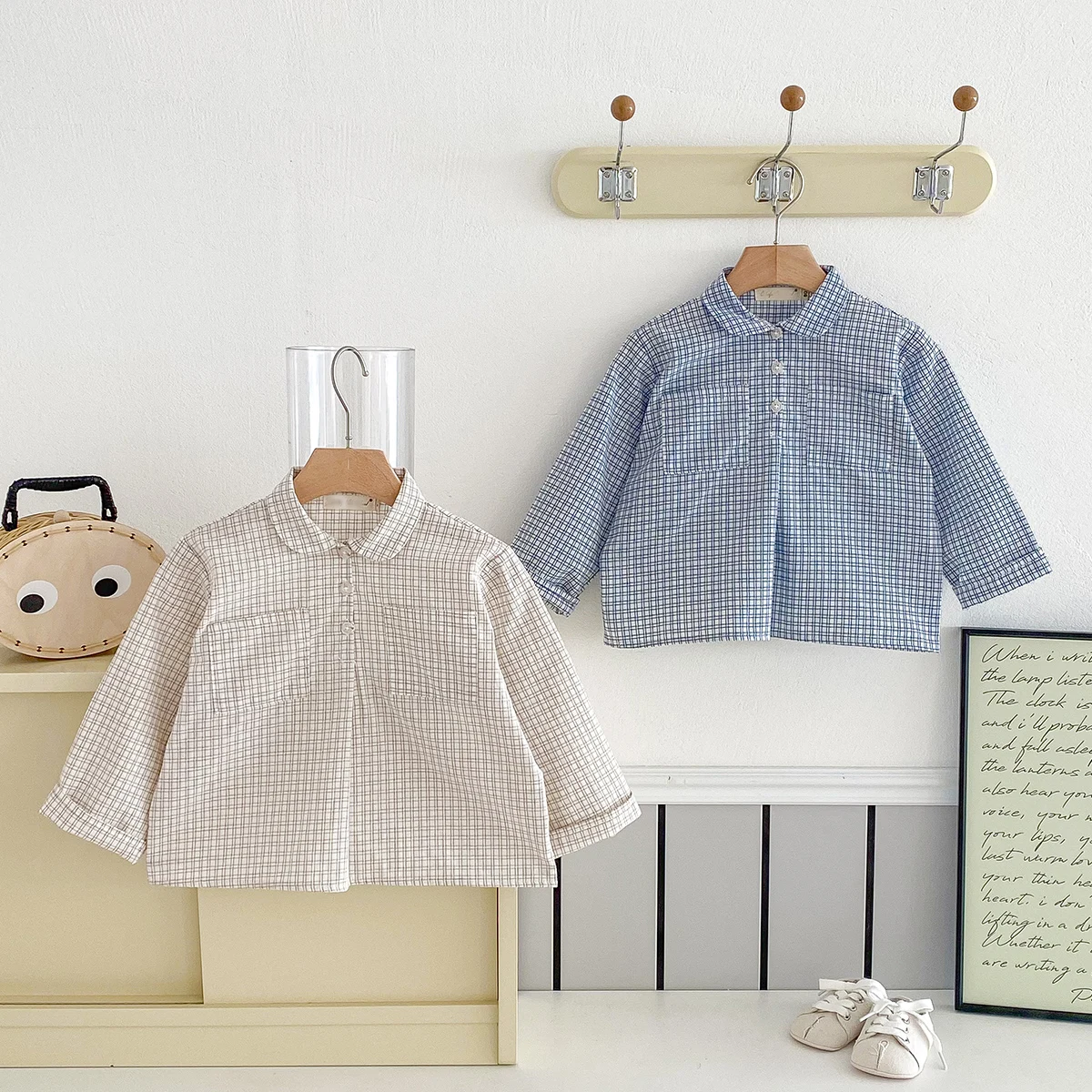 Camisa a cuadros vintage de algodón para niño manga larga
