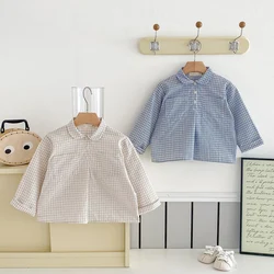 Camisa a cuadros vintage de algodón para niño manga larga