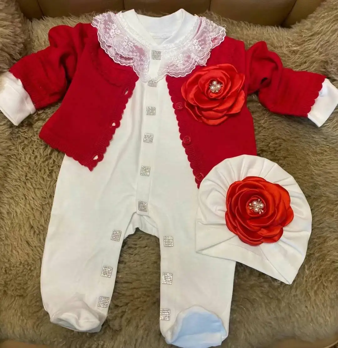 Dollbling-Conjunto de suéter para bebé, pelele tejido para niño pequeño, joyería de corona, mono de algodón y conjunto de gorro turbante, Otoño Invierno - imagen 5