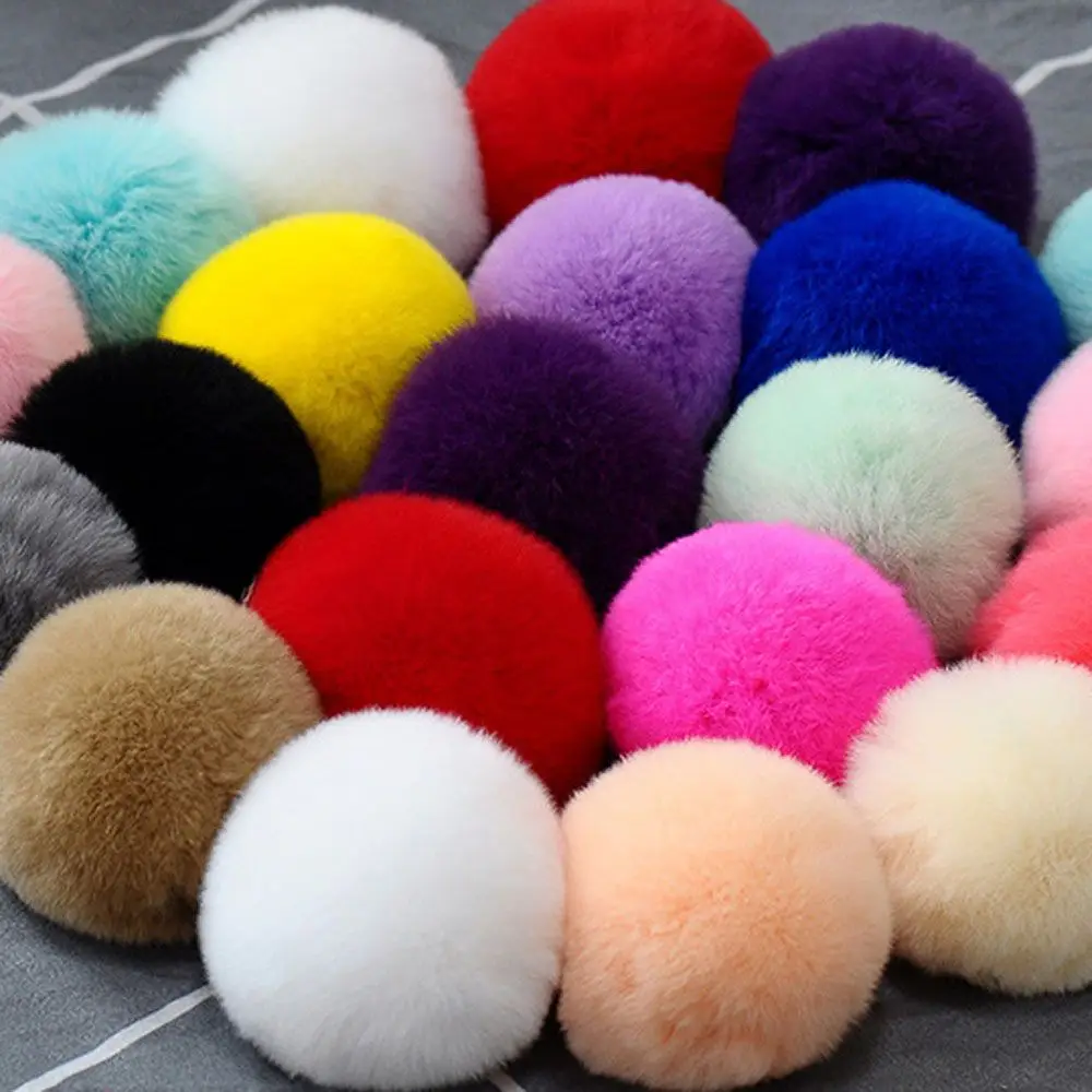 Llaveros de pompón de piel esponjosa para mujer, llavero de bola de conejo Rex de imitación suave, llavero de coche, colgante de bolso, joyería Diy, 20 colores - imagen 5