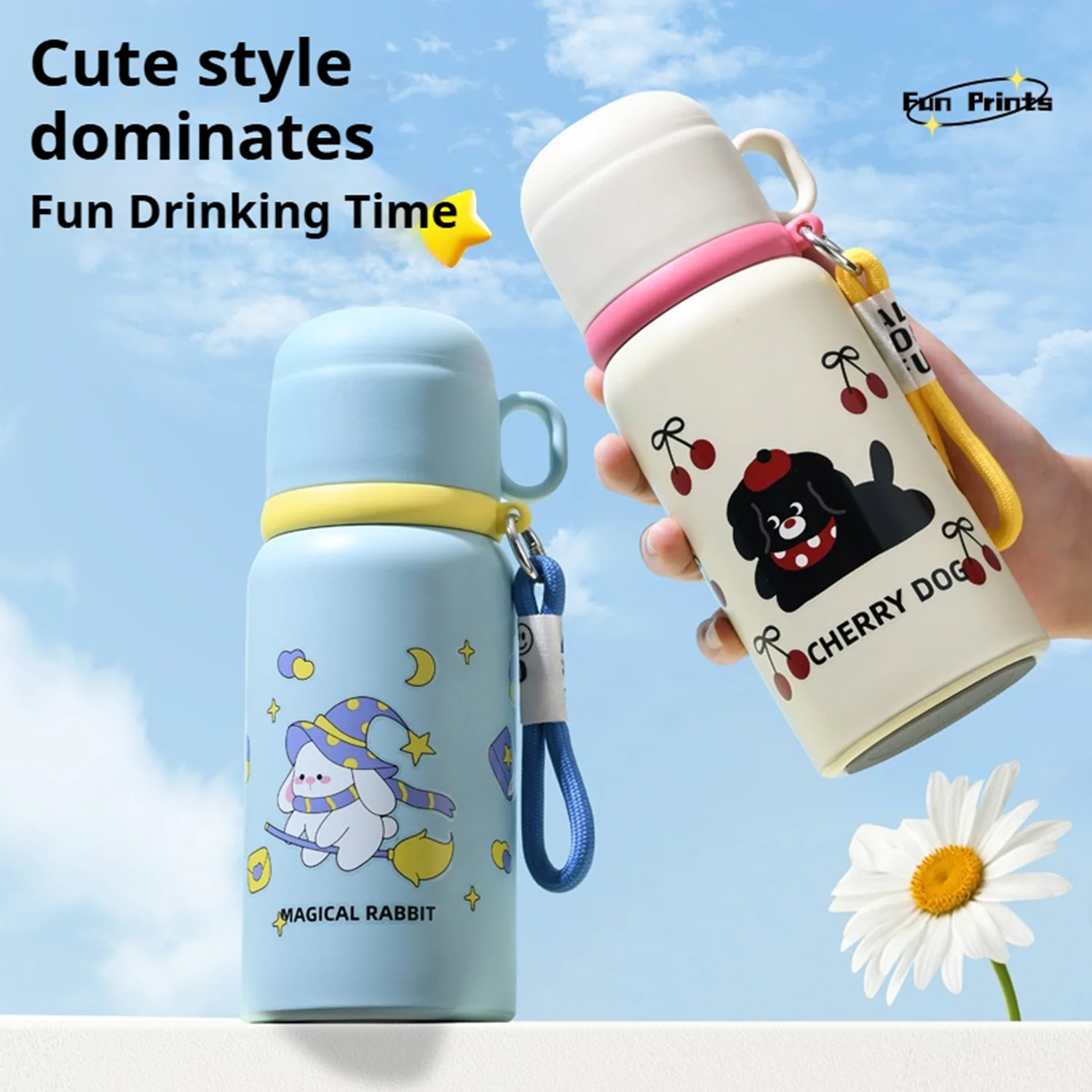 Taza de agua fría y aislamiento térmico para niños de gran capacidad de 550ML, acero inoxidable 316 con tapa, con asa, regalo de cumpleaños - imagen 2