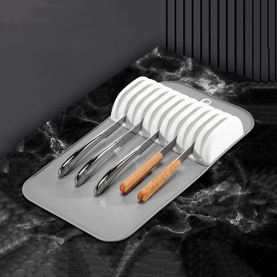 Tapete para cuchillos grande, cajón antideslizante, organizador de cuchillos, 5 ranuras y 11 ranuras, soporte para cuchillos, organización de cocina para el hogar - imagen 2