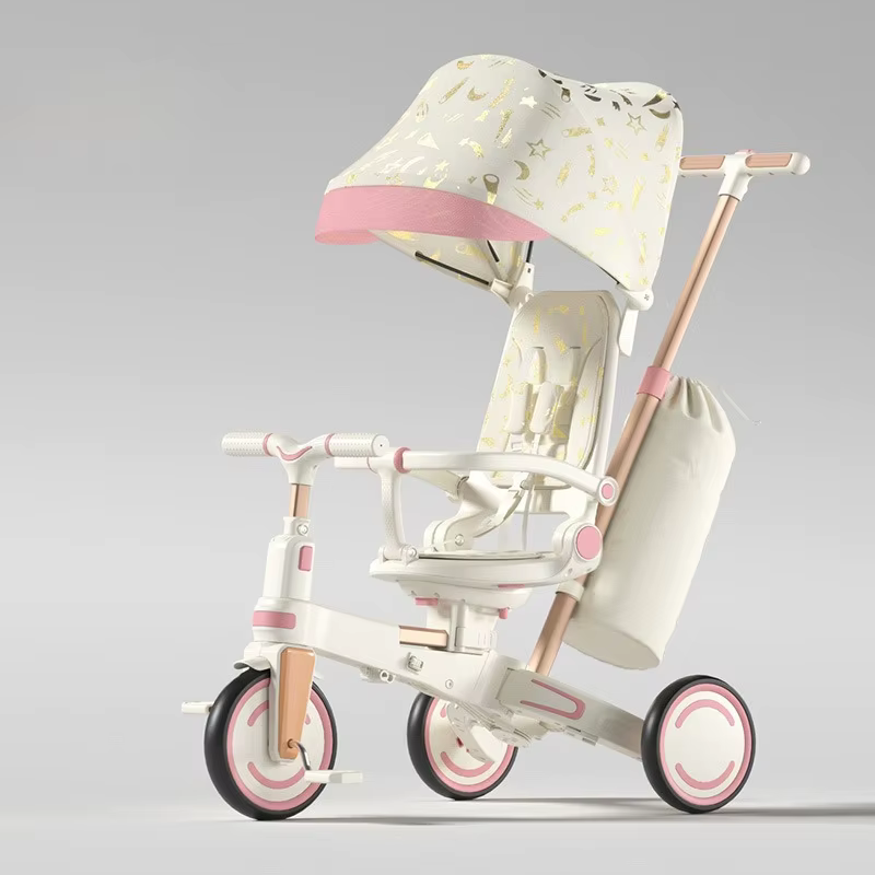 Triciclo convertible infantil con asiento ajustable y capota