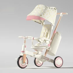 Triciclo convertible infantil con asiento ajustable y capota