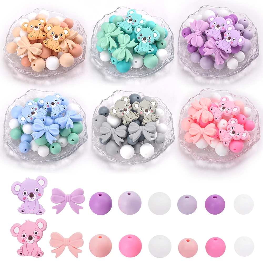 LOFCA, 43 Uds., cuentas de silicona para pajarita de Koala, cuentas de lazo de silicona para hacer collar DIY para cadena de chupete infantil, accesorios, cuentas