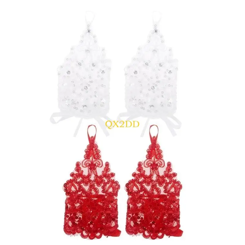 QX2D Bordado sin dedos Flower Guantes boda Girl Girl Vestido novia Vestido boda Hollow Hollow Out Guades Bead