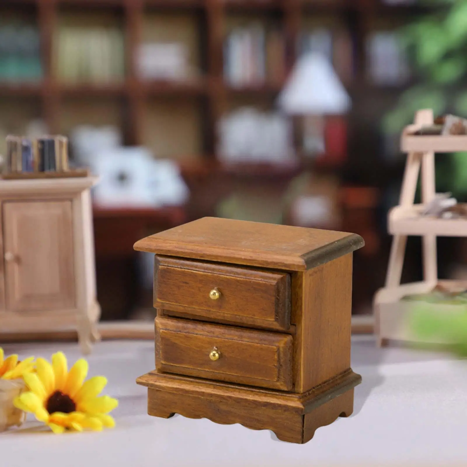 Dollhouse Bedside Table Simulation Classic Miniature Furniture Bedroom