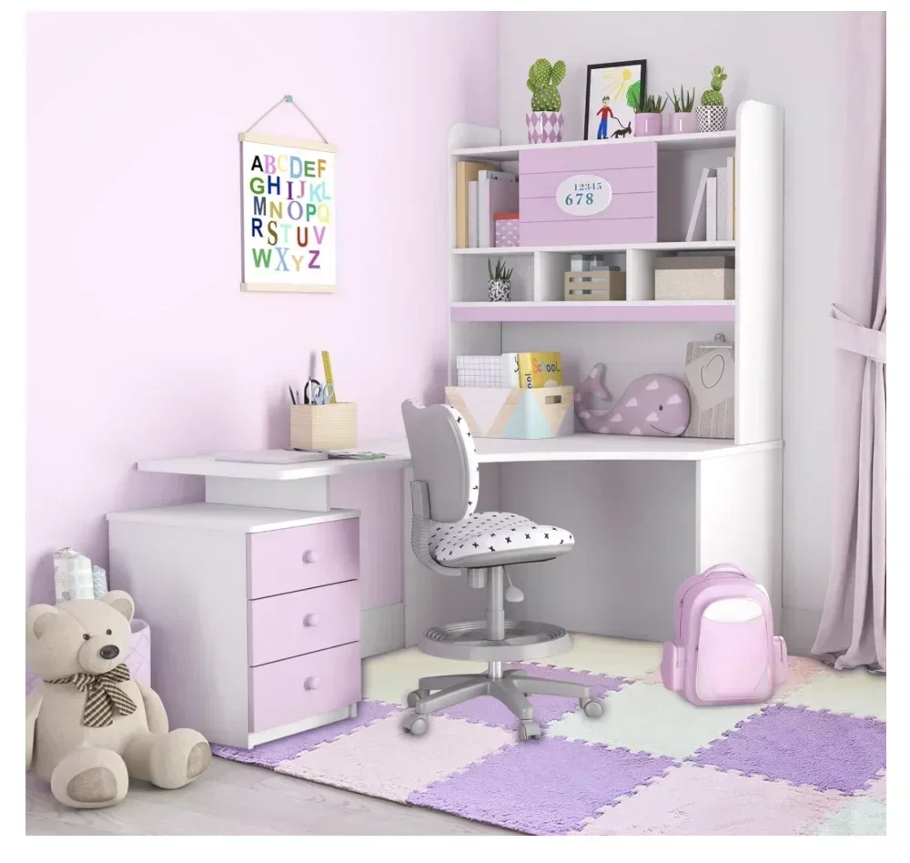 Alfombra de juego para bebé de color rosa esponjoso, azulejos de suelo entrelazados de espuma de felpa suaves y antideslizantes para dormitorio de niños con bordes, 1 ud. - imagen 3