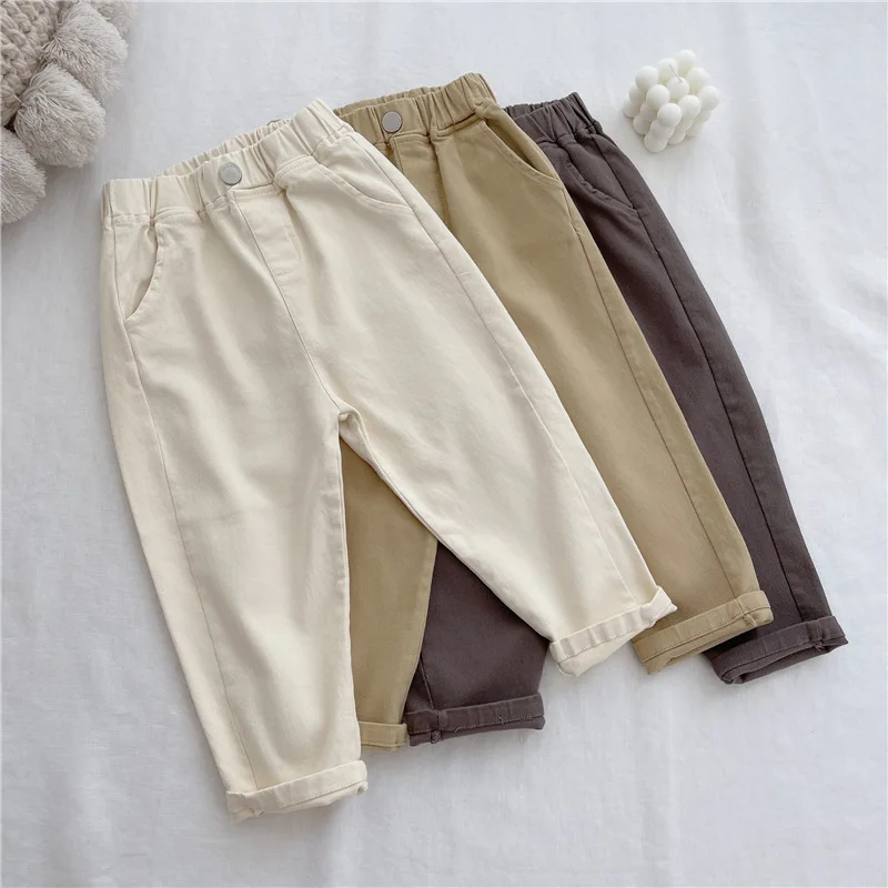 Pantalones de otoño para niños 2-7T, pantalones Harem finos de Color sólido para niñas, pantalones casuales sueltos para niños, pantalones coreanos para niños