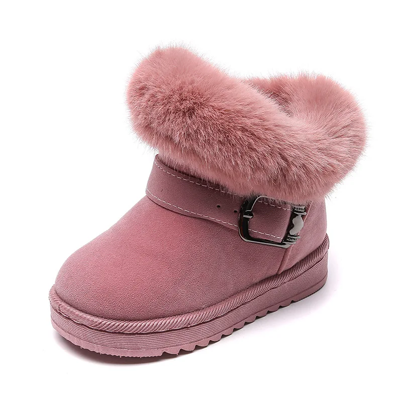 Zapatos de invierno para niños, botas cálidas felpa sólidas niñas, nieve informales exteriores, zapatillas deporte piel antideslizantes suaves, botines cuero PU - imagen 5