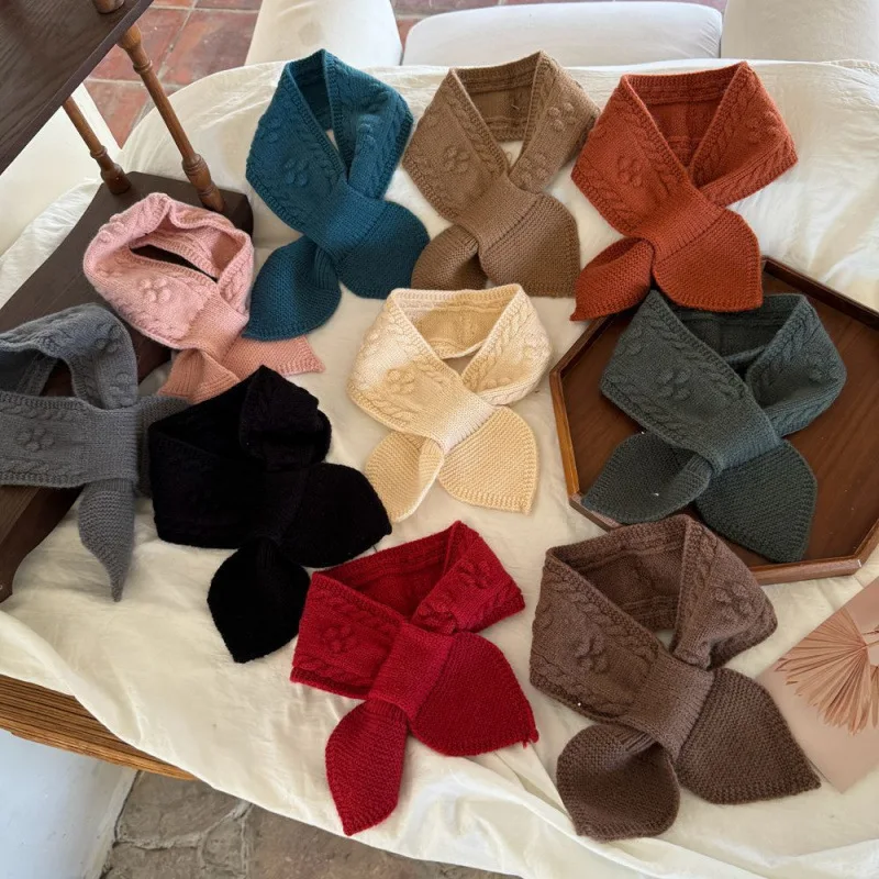 1 pieza Ins Casul bufanda cruzada coreana para niños pequeños calentador de cuello cálido de invierno para bebés accesorio minimalista de Color sólido para exteriores