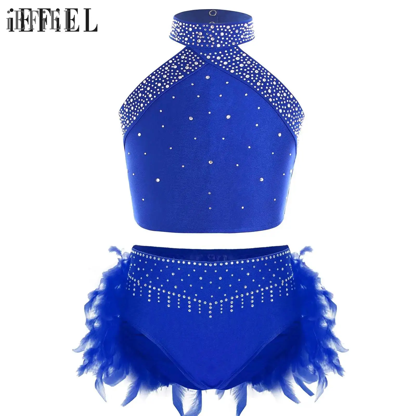 Conjuntos de baile lírico de Ballet para niñas, traje de patinaje sobre hielo puesta en escena, Top corto sin mangas con espalda descubierta y diamantes de imitación con bragas