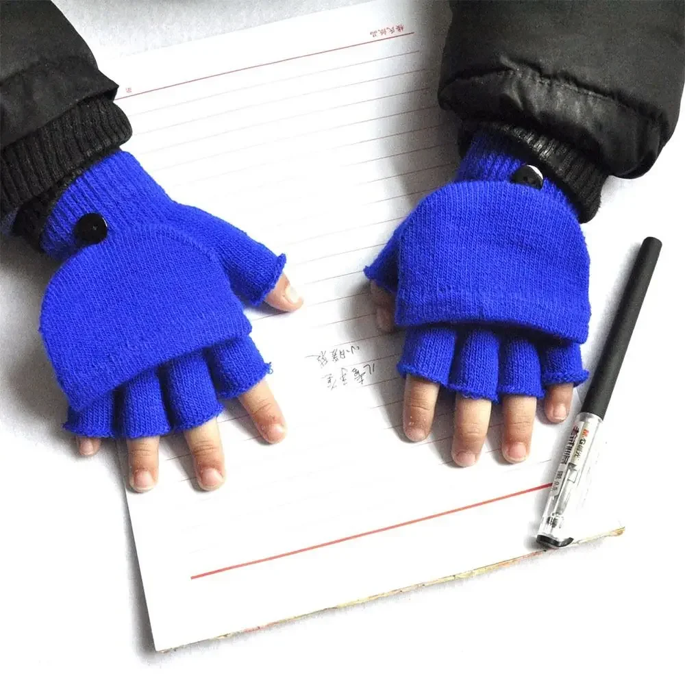 Guantes de punto gruesos para niños de 5 a 11 años, además de guantes cálidos de terciopelo para invierno, guantes sin dedos con dibujos animados abiertos para bebés y niños - imagen 5