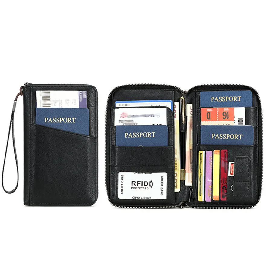 Nueva cartera con Clip para pasaporte de viaje para mujeres y hombres, tarjetero multifuncional de cuero PU RFID, billeteras antirrobo, bolsa de almacenamiento - imagen 4