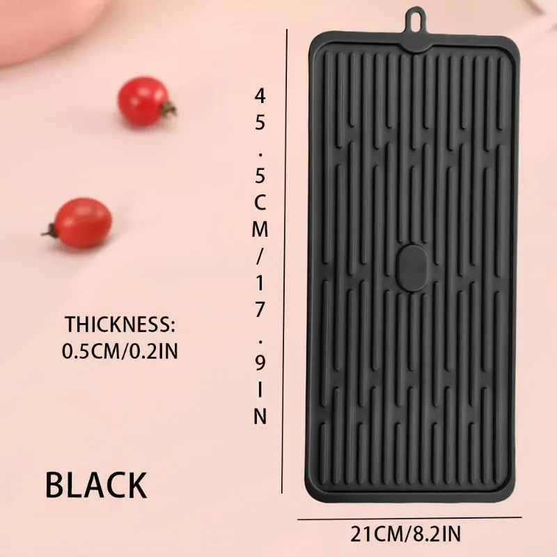 Estera para secar platos enrollable de silicona, antideslizante, fácil de limpiar con diseño de orificio para colgar, uso versátil en cocina y baño - imagen 2